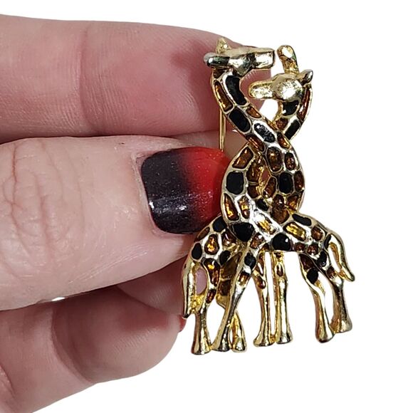 VTG GIRAFFE BROOCH SET LOT PIN GOLD TONE SAFARI BLOUSE LAPEL BAG GIFT NECKS LOVE - Picture 2 of 5